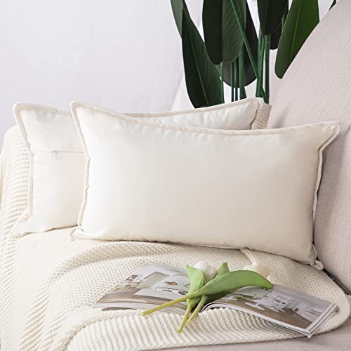 MADIZZ Juego de 2 Terciopelo Decorativo Funda de cojíns Lujo Estilo Fundas de Almohada para el sofá Dormitorio Blanco Rectangular 30 x 50 cm Cover
