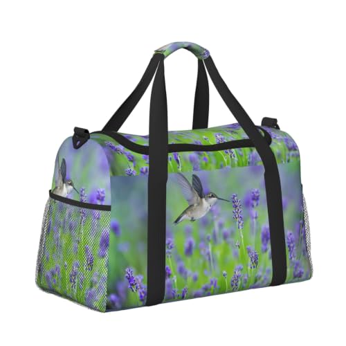 Bolsa de viaje grande plegable e impermeable con estampado floral de lavanda 3