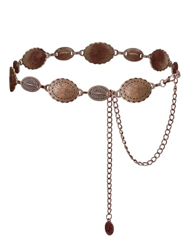 TOPACC Bronze Concho Belts for Women Western Metal Cowboy Cowgirl Chain Belt for Dresses Jeans Country Concert Outfit