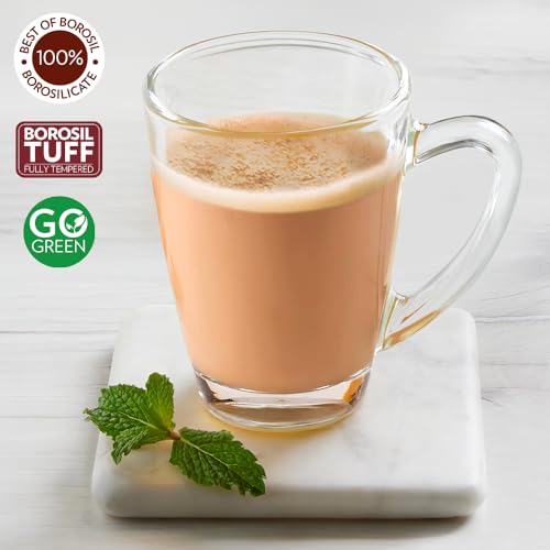 Image of Borosil 195ml 6pc Serene Tea /Coffee Mug Set | Borosilicate Tuff Glass Made in India Cup Set for Chai, Green Tea, Coffee, Milk | Microwave Safe, Scratch Resistance, Lightweight | Transparent