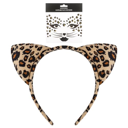 Vyqrx 2pcs Leopard Costume Set - Leopard Ears Headband & Face Stickers for Party Cosplay Festival Makeup
