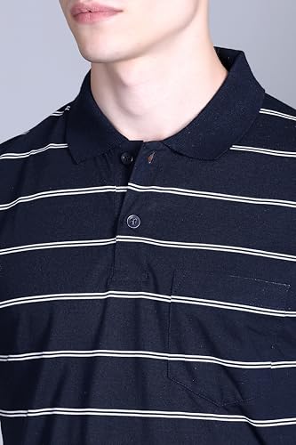 Image of Half Sleeve Polo T-Shirt for Men with Pocket || Stripe Collar and Pocket T-Shirt for Men Half Sleeves