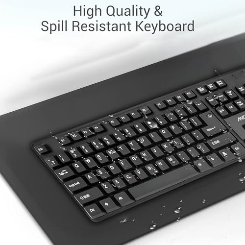 Image of Ant -Wired Full-Size Keyboard and Mouse Combo - Computer Accessories for Laptops and PCs, Ergonomic Design, Silent Keys, USB Connection, Compact Mouse, QWERTY Keyboard - Black, 02