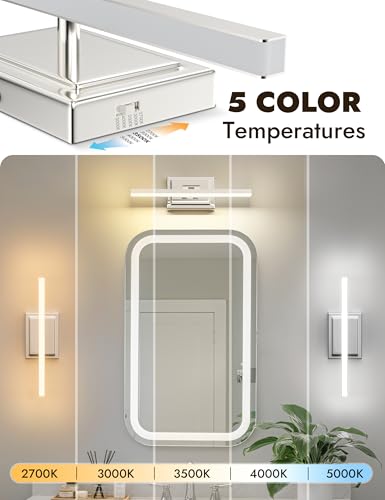 Image of NIORSUN 15.7 Inch Modern Bathroom Light Fixture, 12W 5CCT Dimmable LED Chrome Bathroom Vanity Lights Over Mirror, Vanity Lights for Bathrooms Restroom Mirror- ETL Certified