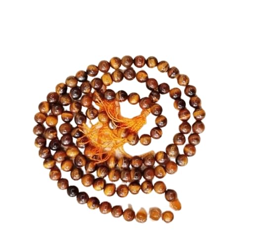 Gemstone KingOutstanding & Brilliant Tiger'S Eye Stone Malaa Perfect For Styling Daily Occasion टाइगर आई स्टोन माला Prayer Bead Tiger Eye Mala 108 Beads Original Certified With Authentic Certificate