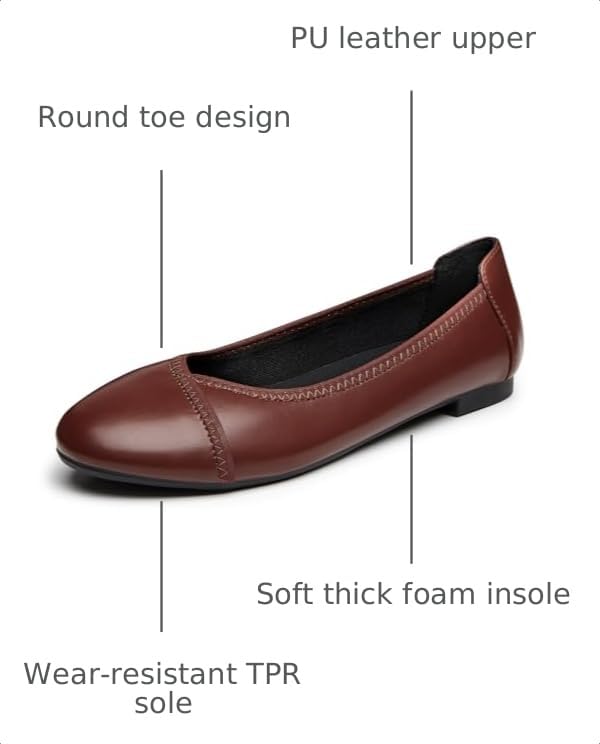 Image of Trary Slingback Flats for Women, Black Dressy Comfortable Round Square Toe Shoes, Work Office Casual Ankle Strap Dress Flats