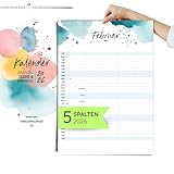 heaven+paper Kalender 2026 Wandkalender 5 Spalten – Familienkalender im Kunstdesign, Kalender 2026 für fünf zum aufhängen mit Aquarell – Made in Germany