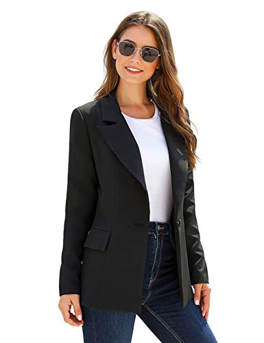 Luvamia Women'S Long Blazer Jacket Casual Notched Lapel One Button Work Office Blazer Jacket Suit Black Size Large thumb #2