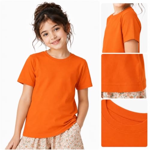 Image of Kids Round Neck Girls Tshirt | Short Sleeves | Natural Organic 100% Cotton Soft Comfortable Fabric | Plain Color Original Branded Half Sleeve | School t-Shirt for Girl Kid | Sleepwear Everyday Casual