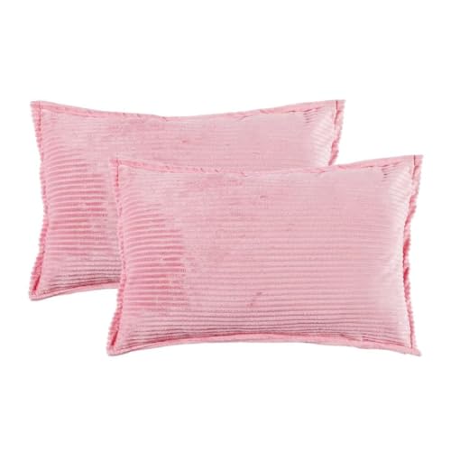 Image of RD TREND Corduroy Cushion Cover Set of 2, Striped Double Sided Decorative Throw Pillowcases for Sofa, Bed & Living Room Rectangular Long Cushion Covers 18x28 inches | Peach