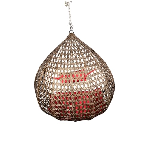 Image of Patio Outdoor Double Seater Swing Chair Without Stand for Balcony, Garden | Weather Resistant Rattan & Wicker Hammock Jhula for Adults | Outdoor Sofa Swing (Gold & Red)