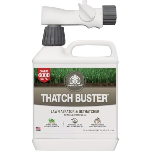 Turf Titan Thatch Buster Liquid Lawn Aerator and Dethatcher (36 oz) with Hose End Sprayer – Liquid Soil Loosener for Compacted & Clay Lawns – Improves Drainage & Root Growth – Covers 6,000 Sq Ft