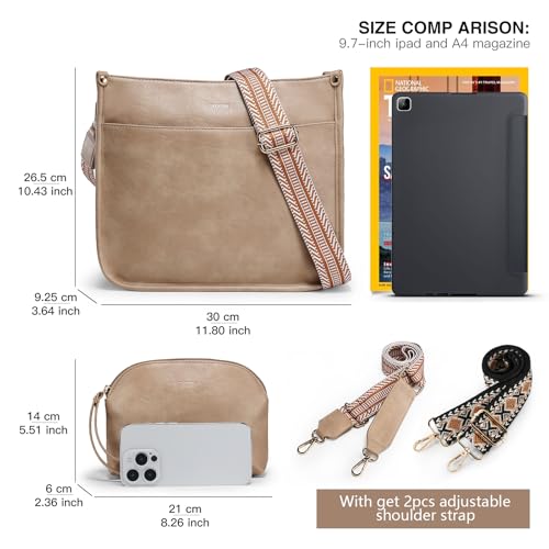 Image of Women's Crossbody Bag Vegan Leather Shoulder Purses and Wallet Two Adjustable Guitar Strap Hobo Bags