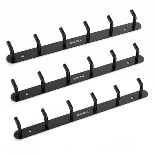 Image of Plantex Wall Hooks for Hanging Cloth /Stainless Steel Towel Hangers /Bathroom Robe Hooks /Door Hangers /Wall Hook Rack /Hook Rail for Hanging Keys - 6 Hooks (Pack of 3, Black)