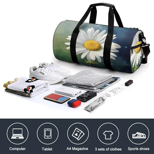 Cylindrical Gym Bag,Daisy Flower Sports Gym Bag,Workout Bags,travel Weekender Bag,Duffle Travel Bag for Men Women4