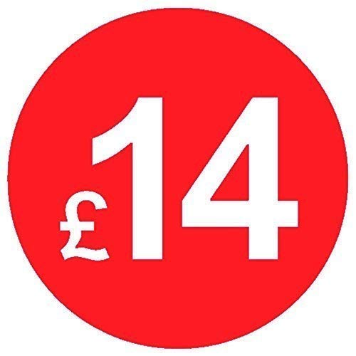 Pack of 500-20mm Price Stickers - Choose from 10p to £95 - Bright Red - Many Prices to Choose from (£14 - Red)