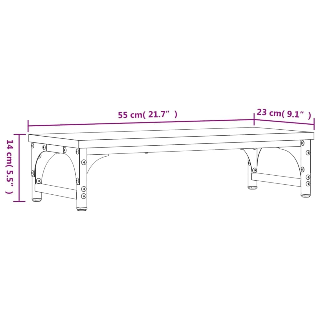 Supporto per monitor in rovere affumicato, in legno e metallo, 55 x 23 x 14 cm, regolabile in altezza con gambe regolabili, ergonomico per home office, ufficio, gaming, posto di lavoro