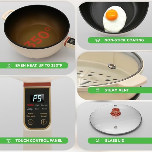 image for NutriChef 2 In 1 Electric Frying Pan & Steamer 8 Quarts | Portable Non