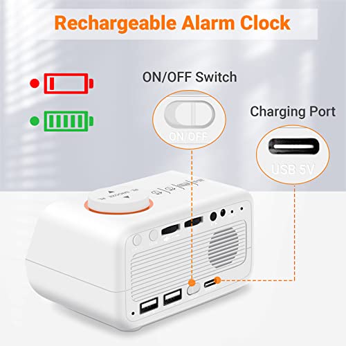 Rechargeable Small Battery Operated Digital Alarm Clock With Radio And Usb Charging Ports, Led Digital Alarm Clock For Bedrooms, Bedside, Office Desk, Travel, Etc(White) #TOP3