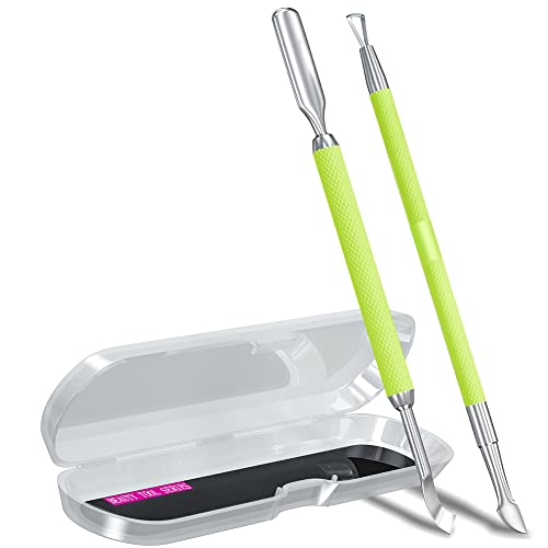 GA&EN 2PCS Metal Silver Cuticle Pusher and Scraper, Nail Trimmer Cutter Stainless Steel Gel Scraper Tool, Nail Polish Remover Peeler Durable Salon Manicure Pedicure Cleaner for Fingernail and Toenail