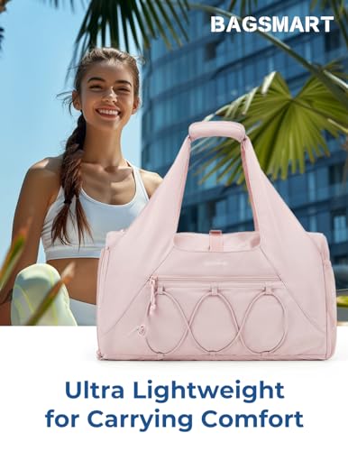 Image of BAGSMART Gym Bag for Women, Lightweight Duffel with Shoe Compartment, Tote Bag with Wet Pocket for Yoga Travel, Pink