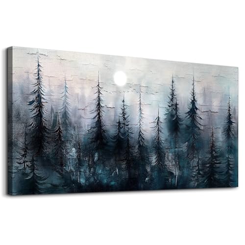 Large Wall Decor for Living Room Canvas Wall Art for Office Modern Wall Decorations for Bedroom Foggy Forest Landscape Paintings Black and White Pictures Artwork Room Home Decor 24"X48"