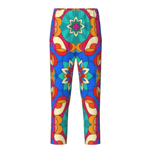 Pajama Pants Pajama Bottoms with Elastic Waistband Sleepwear Lounge Pants, Colorful Mandala Flowers Print