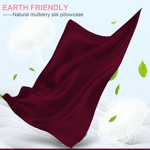 Mulberry Silk Pillow Cases Queen Size with Hidden Zipper, Ultra Smooth and Soft Breathable Cooling Silk Satin Pillowcase for Hair and Skin, Gifts for Women Men (Burgundy Red, 20x30 Inches, 1 Pack)