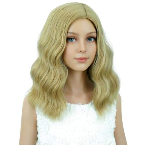 Image of PATTNIUM Blonde Wig for Girls Kids Short Dark Blonde Wigs Side Part Shoulder Length Wavy Heat Resistant Synthetic Wig