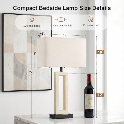 Image of 22 inch Modern Ceramic Table Lamps Set of 2, Cream Crackle Glaze Hollow Bedside Lamps with Linen Shade, 5ft Cord Rotary Switch E26 Base Nightstand Lamps for Bedroom Living Room Entryway Decor