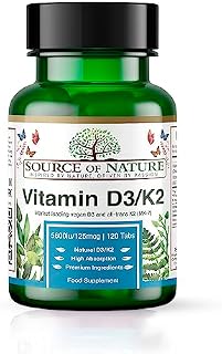 Source of Nature® | Witamina D3 + K2 | 120 tabletek | 5500iu D3 + 125mcg K2 (99,7% MK7) |100% Wegańska | Raz w tygodniu | Naturalne składniki | Przebadana laboratoryjnie