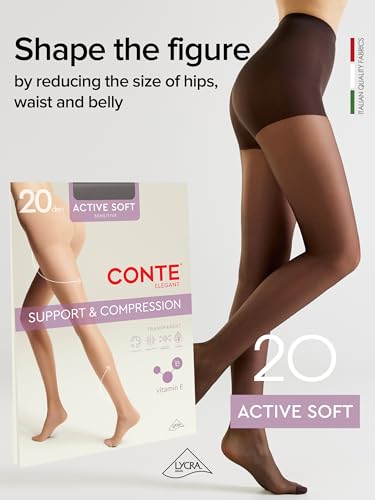 Image of Conte Sheer Full Support Control Top Pantyhose Tights with Vitamin E for Sensitive Skin Active Soft 20 Den