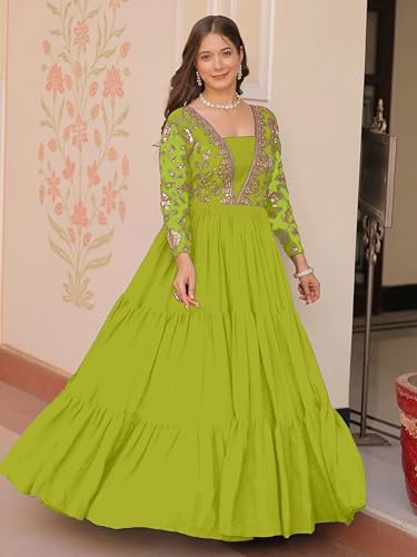 Image of FOXDX Womens Faux Georgette Sequence Embroidered Ankle Length Anarkali Gown for Women| Festival | Trending |