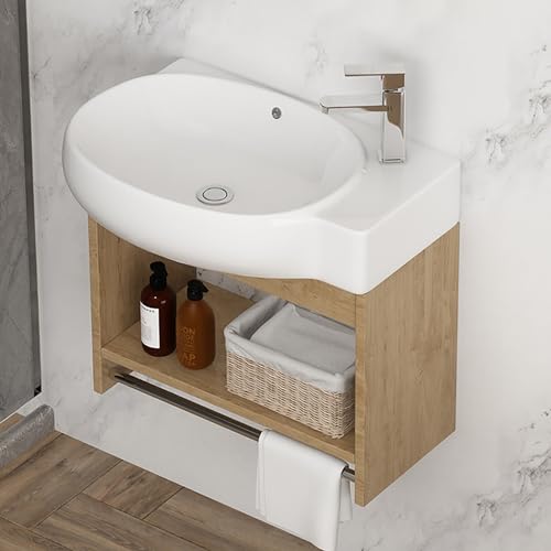 Lavabo Angolare Con Mobile,Lavandini Ad Angolo Per Bagno,Lavello In Ceramica Ad Angolo Con Foro,Lavandino Bagno Sospeso,Montaggio A Parete Ovale,Set Di Mobili A Parete Per Piccoli Spazi(17/43cm)
