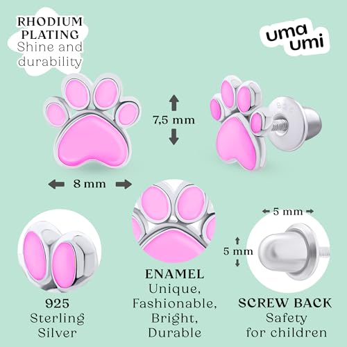 925 Sterling Silver Paw Pink Stud Earrings for Girls Hypoallergenic Safety Screw Back Rhodium Plated - Paw Pink Gifts Earrings for Baby Toddlers Little Teens Kids Jewelry4