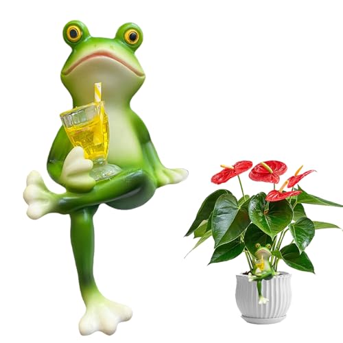 LUMOOM Figuras decorativas de rana para jardín, maceta, ranas, ranas verdes, colgantes para macetas, ranas colgantes, decoración de mini estanque, animales de resina, decoración de jardín, balcón (B)