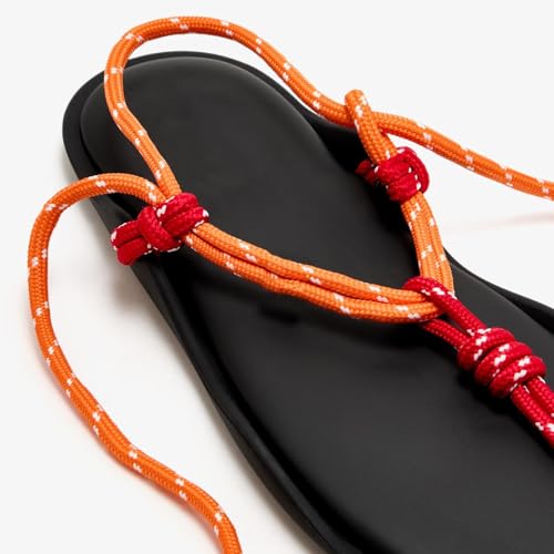 Image of ZJGZF Rope Flip Flop Sandals for Women Thong Sandals Adjustable T Straps Comfortable Soft Flat Sandals
