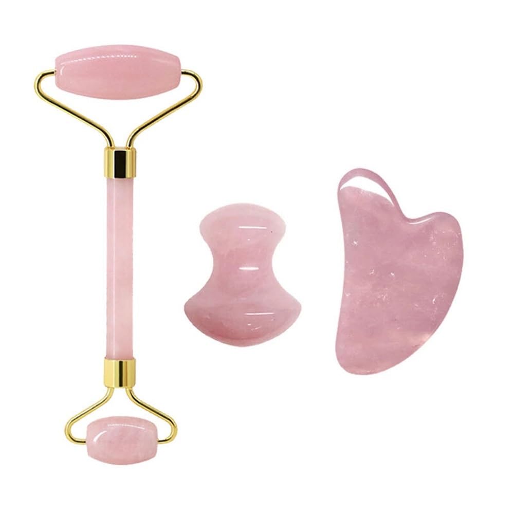 Rosenquarz-Gesichts-Jade-Roller-Massagegeräte Guasha-Set Gua Sha-Werkzeuge Stein-Gouache-Schaber for Gesichtsmassage-Schönheitswerkzeug(Type 12)