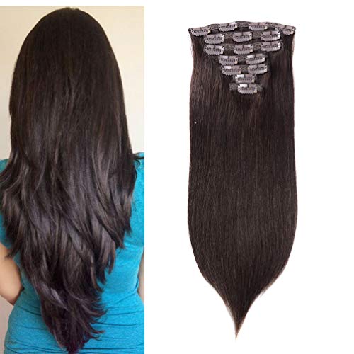 MaiDuo 18" 120 grams Straight 7 pieces Clip in Hair Extensions Real Human Hair Extension Clip on Hair Extensions Remy Hair for Woman (18" 4.24 oz, Straight Dark Brown)