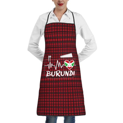 nopicsn Burundi Heartbeat Apron for cooking with Pockets Women Men Kitchen Chef Funny Aprons