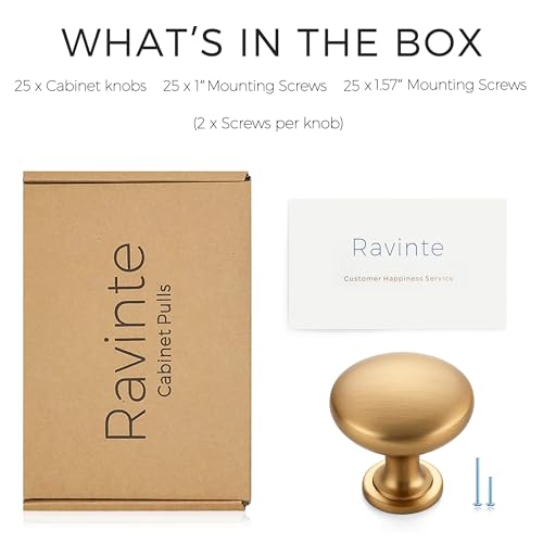Image of Ravinte 25 Pack Champagne Bronze Round Zinc Cabinet Knobs for Kitchen Bathroom Closet Dresser Cabinets