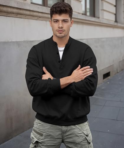 Sweatshirt for Men 1/4 Button Henley Collar Sportswear Sweatshirt Trendy Casual Long Sleeve Pullover Tops3