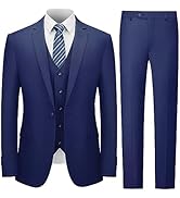 Cooper & Nelson Men's 3 Piece Slim Fit Suit Set, One Button Solid Blazer Jacket Vest Pants with Tie