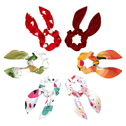 Chouchous en satin rouge lot de 6 avec nœud oreilles de lapin motif lettre d'amour