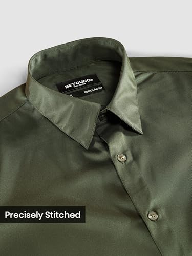 Image of BEYOUNG Regular Fit Formal Satin Shirt for Men | Full Sleeves | Men's Stylish Satin Silk Shirt | Formal Shirt | Buttondown Collar | Satin Solid Shirt for Men