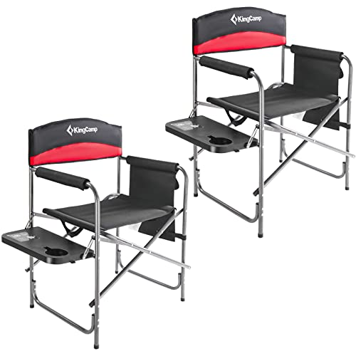 KingCamp 2-Pack Camping Folding Director Chairs with Side Table & Storage, Red