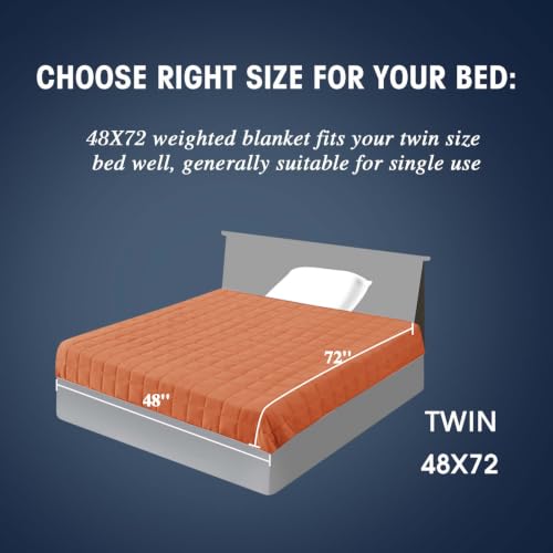 Image of yescool Weighted Blanket for Adults (10 lbs, 48 inch x 72 inch, Orange) Cooling Heavy Blanket for Sleeping Perfect for 90-110 lbs, Twin Size Breathable Blanket with Premium Glass Bead, Machine Washable