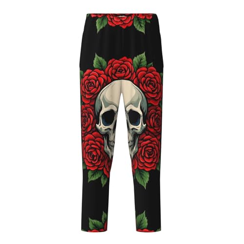 Pajama Pants Pajama Bottoms with Elastic Waistband Sleepwear Lounge Pants, Retro Skull Rose Flowers