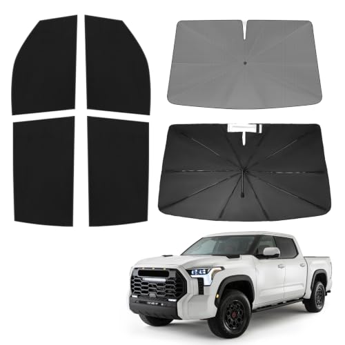 Image of KUST Windshield Sun Shade Umbrella for Toyota Tundra 2022 2023 2024 2025 2026 Rear Window Shades 100% UV Protection and Blackout Privacy 5PCS Car Window Covers Accessories