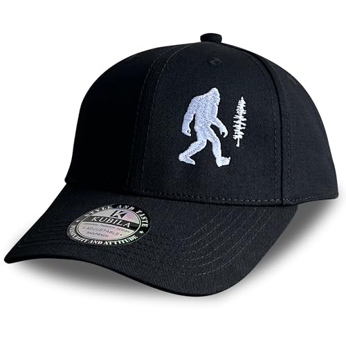 KUBILA Bigfoot Hats for Men and Women,Sasquatch with Trees Forest Embroidered Cotton Baseball Cap for Dad Mom,Black White